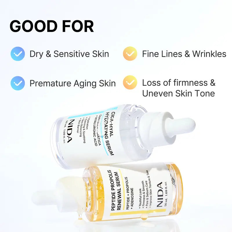 NIDA Hydrating Renewal Serum Duo with Centella, Hyaluronic Acid & Peptide