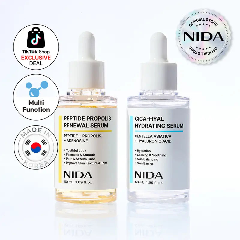 NIDA Hydrating Renewal Serum Duo with Centella, Hyaluronic Acid & Peptide